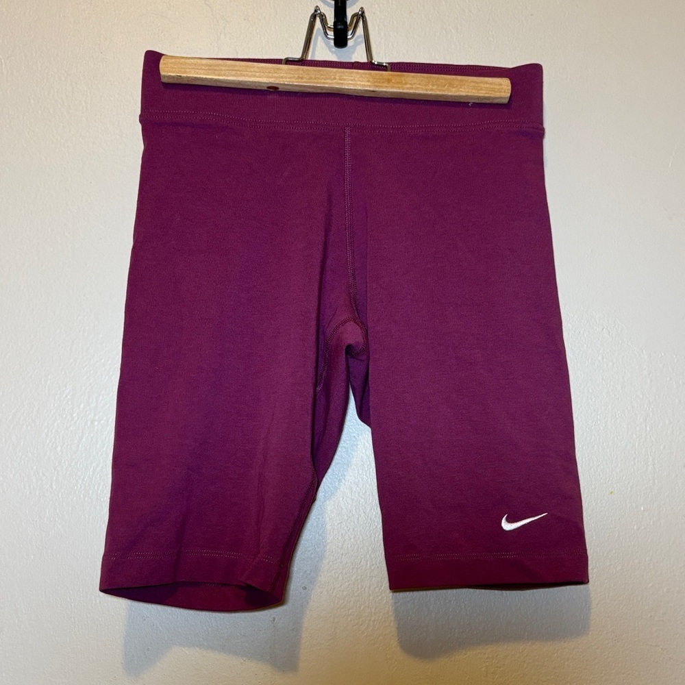 Nike Women's Maroon Bike Shorts with White Swoosh